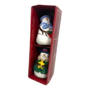 St. Nicholas Square Snowman Salt & Pepper Shakers Christmas Ceramic Set